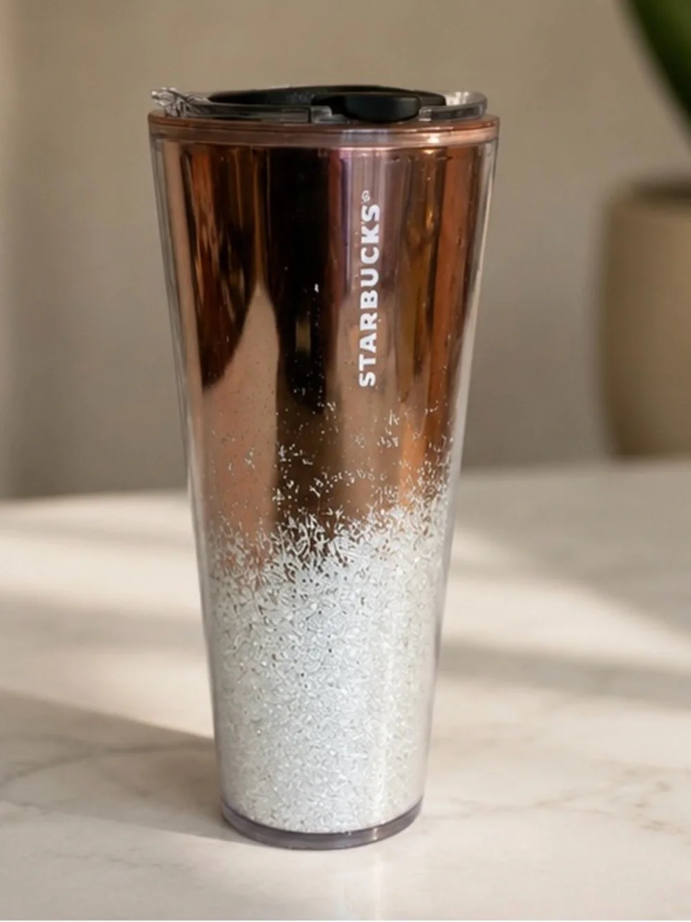 Starbucks Rose Gold Silver Glitter Ombre Travel Tumbler Coffee Cup